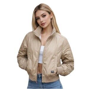 G-Star Raw Womens XS Satin Bomber‎ Jacket Beige Zip Streetwear NWT